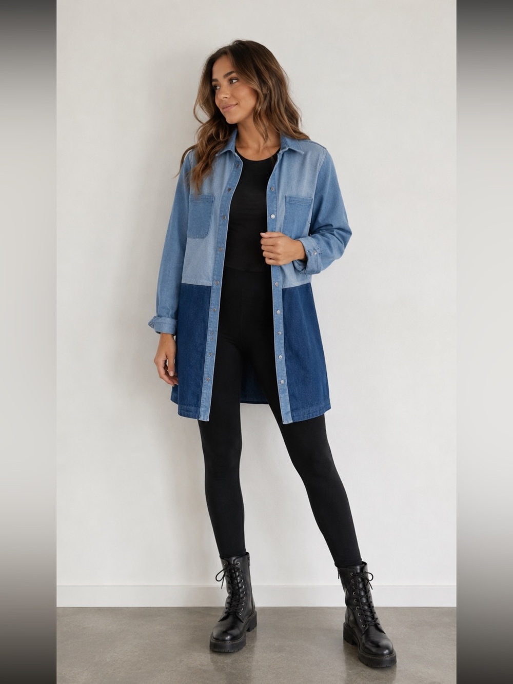 French Connection Two-Tone Blue Denim Shirt Dress or Coat